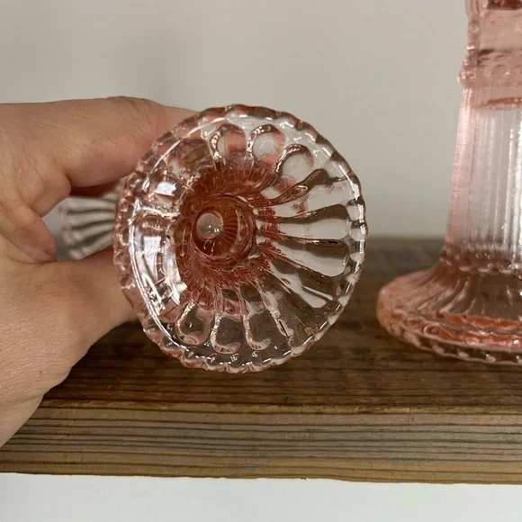 Elegant Pink Glass Candlesticks set of 2 - Picture 3 of 4